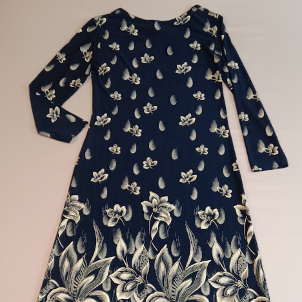 Vintage Superline USA Maxi Dress XL Gold Floral Navy Long Sleeve Elegant Beauty - Picture 12 of 13
